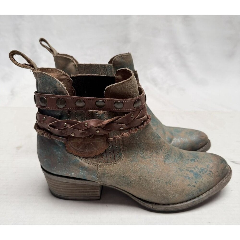 Circle G Womens Sz 9 Green Harness Studded Western Cowgirl Ankle Boots Festival